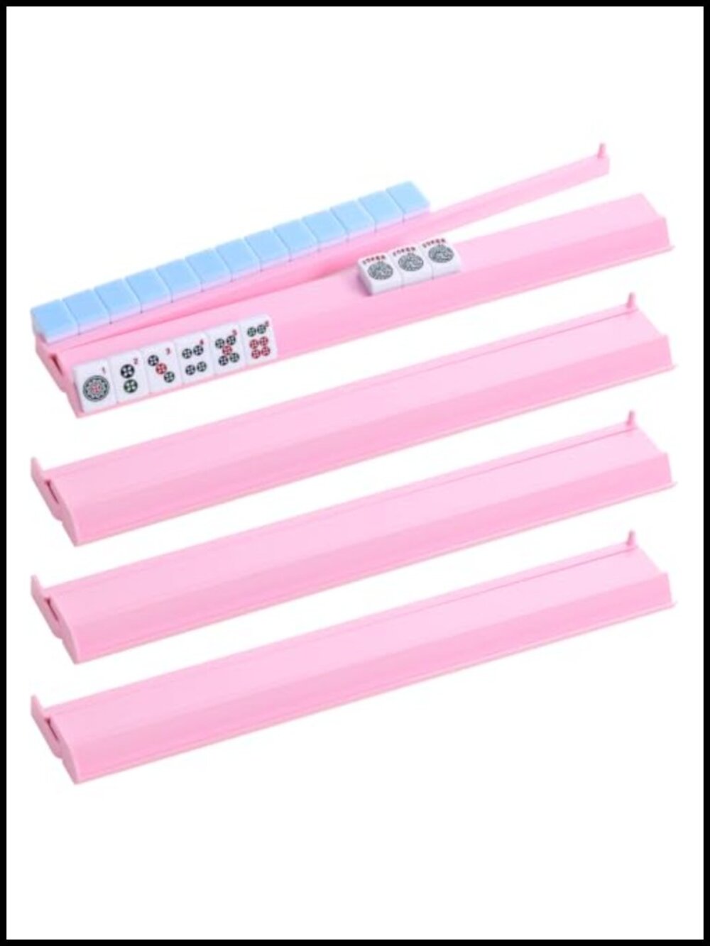 4-Pack Mahjong Racks with Built-in Pushers for American Mahjong Tiles, Plastic